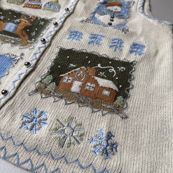 Women’s Vintage Winter Sweater Vest Size M Holiday Blue White Christmas Y2K 90s - Picture 2 of 11